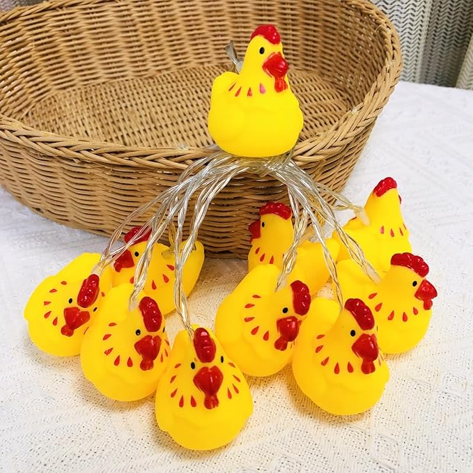 5.4 FT Easter Chick String Lights,10 LED Christmas Hen Fairy Light Chick Lamp Battery Operated for Home Party Camping Decoration (Chick)