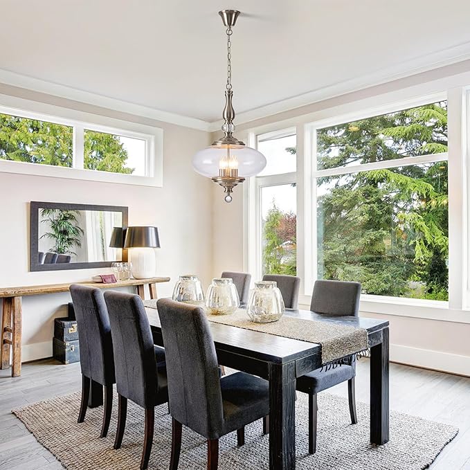 Modern Glass Large Pendant Light Brushed Nickel 5-Light Chandelier,H 27.5" x W 15.7" for Dining Room, Kitchen Island, Hallway