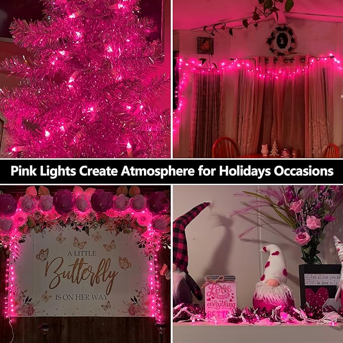 100 Count Mini Pink Lights String, 21ft Christmas Tree Lights Plug in,Christmas Pink String Lights for Room, Valentine's Day Outdoor Porch Decor Birthday Celebrations and Weddings Decorations