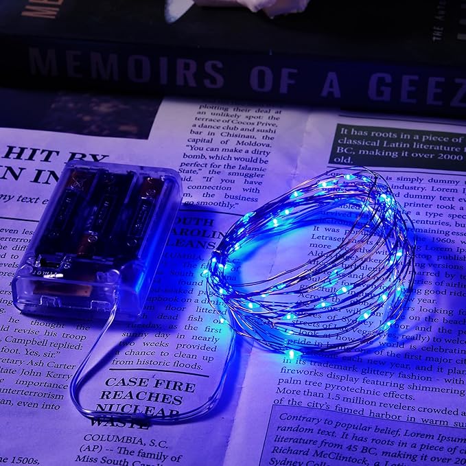 1 Pack 16.4ft Battery Operated String Lights with Timer, Blue with Synchronized Twinkle Mode, Fairy Lights Battery Powered, 50 LEDs, Idea for Christmas Bedroom Party Wedding