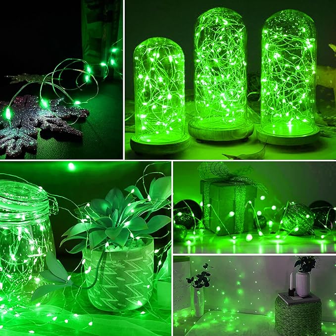 AIKEI 100 Pack LED Fairy Lights Battery Operated, 3 Modes Mini String Lights Waterproof 7 Feet 20 Led Firefly Starry Lighting for Birthday Wedding Party Bedroom Halloween Christmas Decoration Green