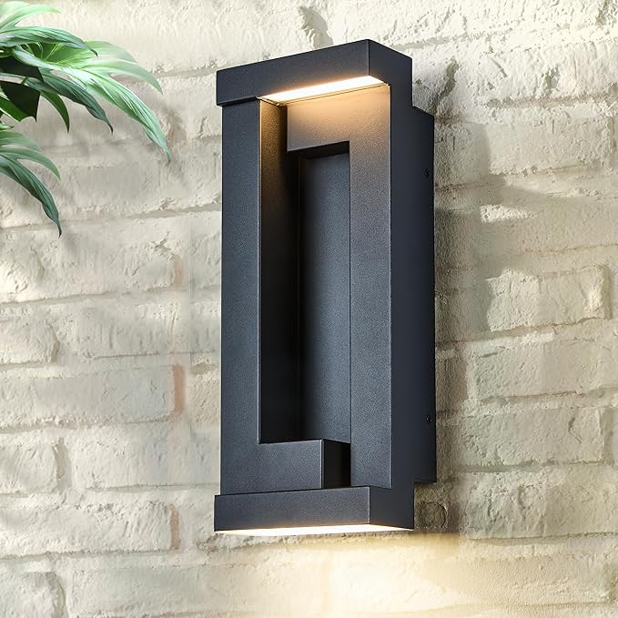 Modern Outdoor Art Wall Lights, IP65 & Anti-Rust, 2200 Lumens Triac Dimmable LED Porch Light, Textured Black & Frosted Glass,Voltage 120-277V,Wall Mount for Patio, Garage, Entryway