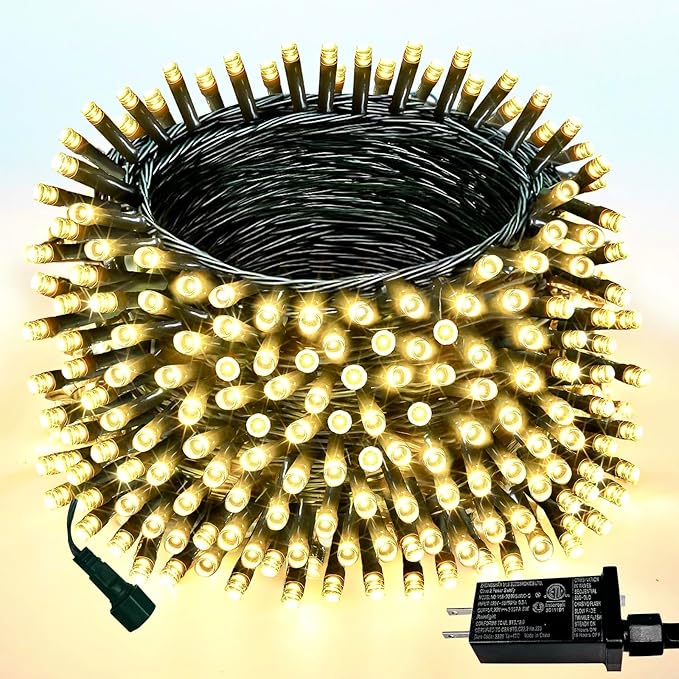Upgraded 75.8 FT 200 LED Christmas String Lights Outdoor/Indoor, Timer & Memory Function & 8 Modes, Extendable Green Wire Waterproof Fairy String Lights for Xmas Tree Holiday Party Garden (Warm White)