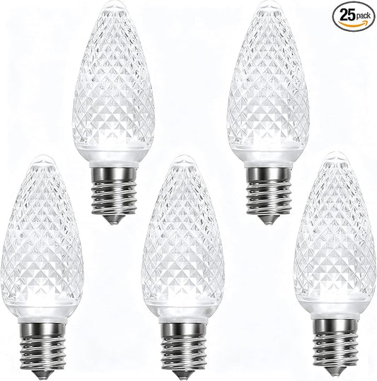 echosari 25 Pack C9 LED Replacement Christmas Light Bulbs, 0.8W UL Listed Commercial Grade Holiday Bulbs, C9/E17 Candelabra Base Sockets (Cool White)