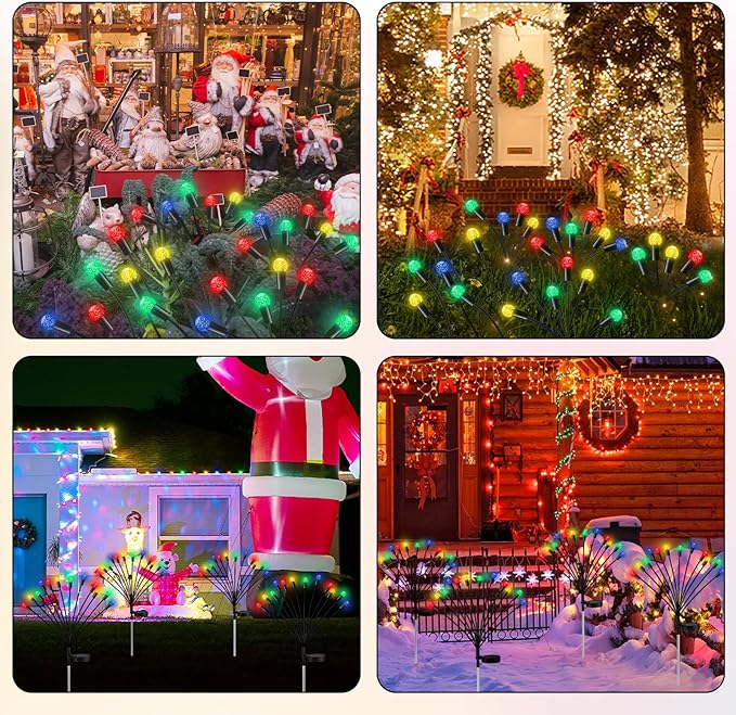 4 Pcs St Patricks Day Outdoor Decorations Solar Lights Waterproof Green 48 LED Swaying Pathway Firefly Stake Lights for Outside Yard Garden Lawn Decorations(Multicolor,Pineapple Ball)