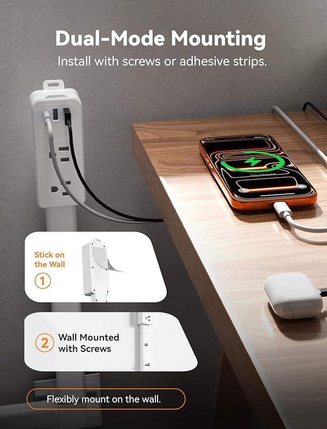 Blueera Electrical Outlet Extender Features USB-C, 2 USB-A, 2 AC Outlets, Access Hard-to-Reach Places, Extends 17''-36'', Extendable Outlet with 4-Way Plug for Behind Couches, Nightstands-1 Pack