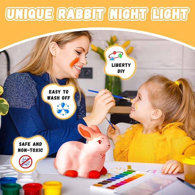 Paint Your Own Bunny Lamp Kit, Arts and Crafts for Kids Ages 8-12, Art Supplies Painting kit for Kids 6-12, Bunny Crafts Night Light, Birthday Easter Party Holiday Gift for Girls Boys Ages 3 4 5 6 7+