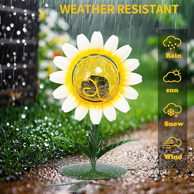 MUMTOP Solar Lanterns Outdoor - Sunflower Solar Lights Decorative, Tabletop Lantern Lamp Ornaments with Cracked Glass for Yard Patio Garden Outside Decorations