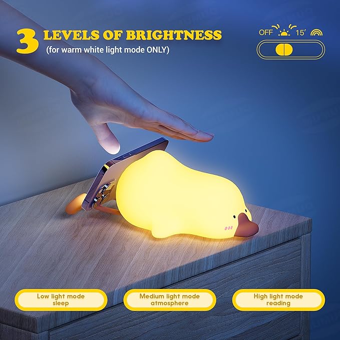 Goose Night Light for Kids, 8 Colors Silicone Cute Duck Lamp, Lying Flat Duck Nightlight, 3 Level Dimmable Kids Nightlight, Timer Rechargeable Bedside Touch Baby Night Lamp, Xmas Birthday Gifts