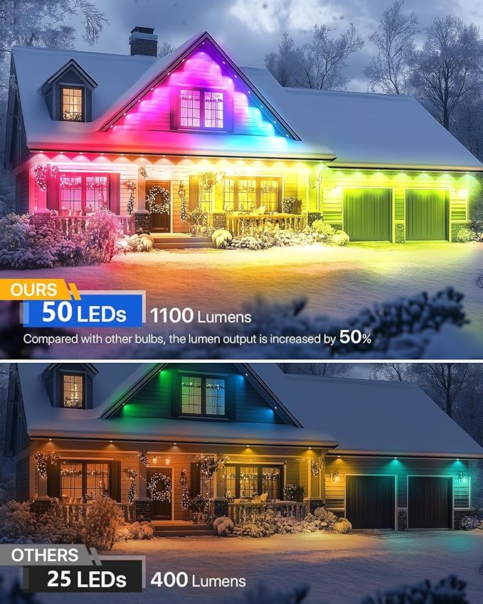 EJ's SUPER CAR Permanent Outdoor Lights, 100ft Smart Eave Lights with RGB LED Light, IP67 Waterproof, App Control, DIY RGB Light for House Halloween Decorations