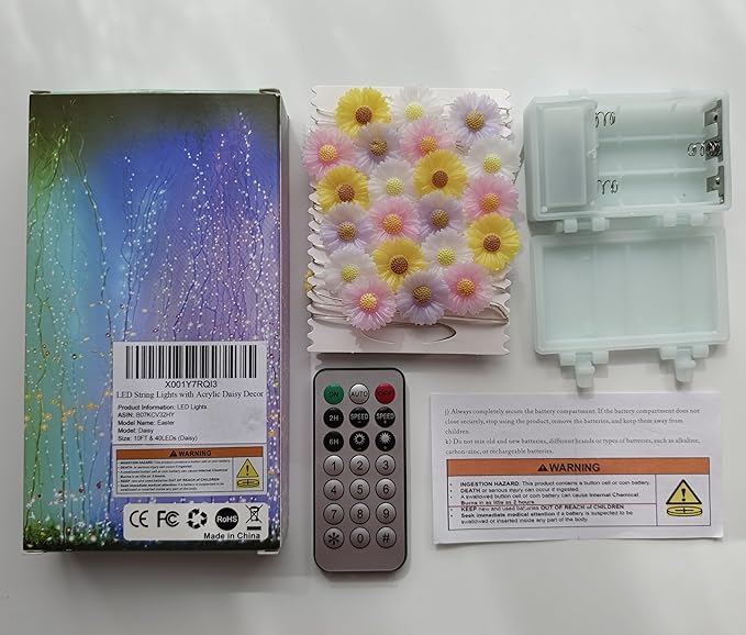 Easter Lights Multicolor Daisy Flower Fairy Lights Battery Operated with Remote Daisy String Lights for Bedroom Outdoor Party Holiday Home Spring Easter Decorations