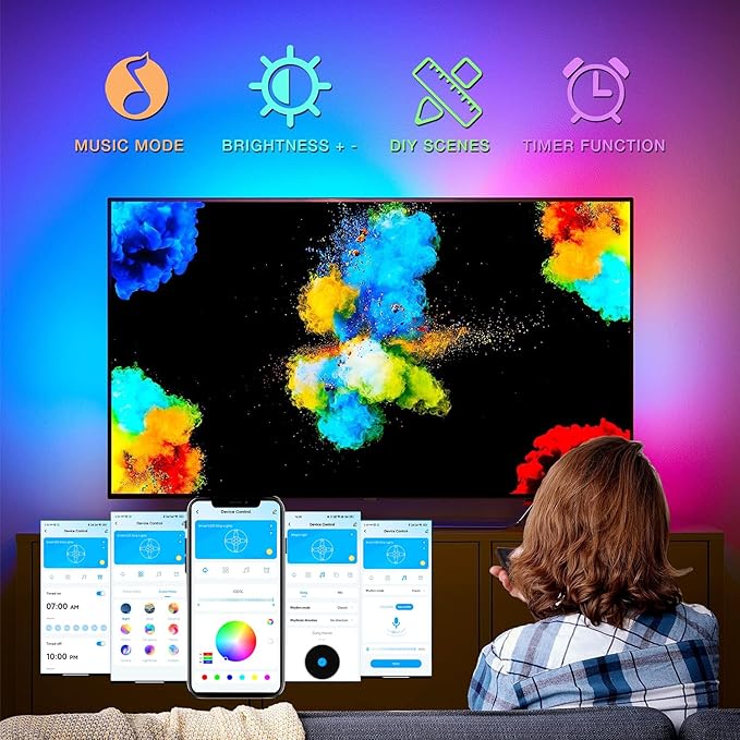 LED Lights for TV 65 Inch, TV Led Backlight,15ft Led TV Lights, USB Led Strip Lights for TV 65-75 inch with Remote, Room Led Lights for Bedroom Bluetooth, HDTV Mood Lighting, Gaming Room Decor
