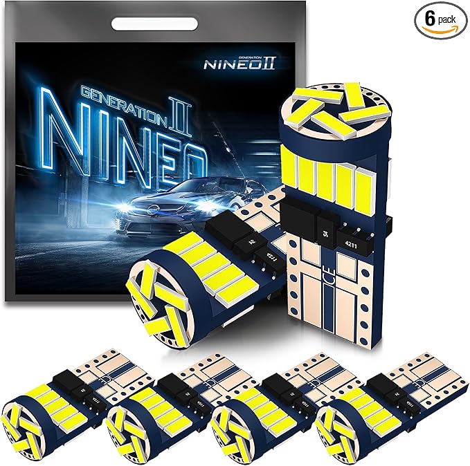 NINEO T10 LED BULBS 6 PCS, 194 921 168 w5w with 15-SMD 4014 Chips 6000K White for Car Interior Backup Tail Dome Door Reverse License Plate Courtesy Side Marker Parking Trunk Glove Box Light Bulbs
