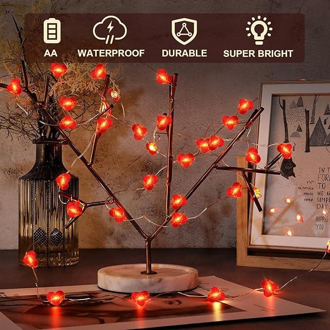 Aogist 50LED Valentine's Day Fairy Lights -16ft Super Bright 3D Red Heart String Light Battery Operated Mather's Day Gift Decor for Indoor/Outdoor Party Home Yard Tree Decor,1 Pack