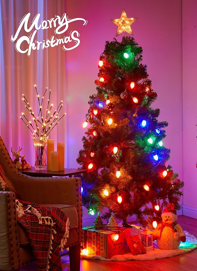 Vintage C9 LED Christmas Lights Outdoor, 50 Feet String with 25 Shatterproof Bulbs, Waterproof Connectable Christmas Tree Lights for Outside Roofline Patio Xmas Decorations, Multicolor