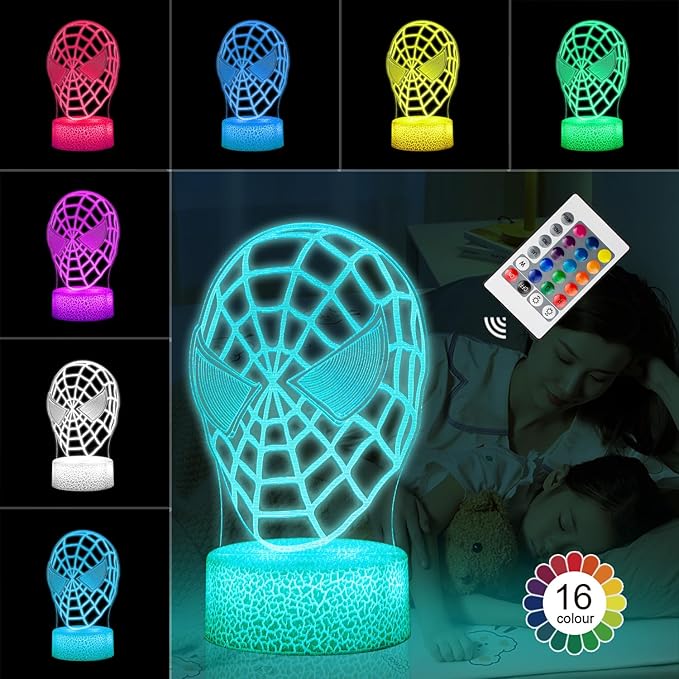 Kids Toys 3D Night Light,Superhero Christmas Gift Birthday 3D Illusion Lamp for Kid Girl Boy Room Decor, 16 Colors Remote Control