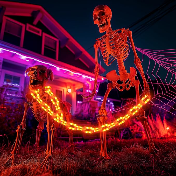 Joomer Chain Lights Halloween Decorative Battery Operated - 9.5 FT 160 LED Waterproof String Lights with Timer Function 8 Lighting Modes for Outdoor Indoor Halloween Decor (Orange)