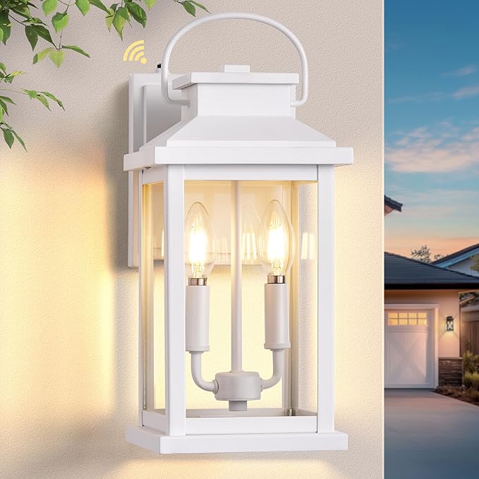 VIANIS Large White Porch Lights Outdoor, Modern Dusk to Dawn Outdoor Lighting Fixtures Wall Mount for House, Anti-Rust Exterior Wall Sconce Lantern for Front Porch, Waterproof Coach Lights for Garage