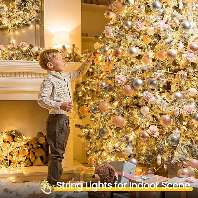 2 Pack Christmas String Lights Battery Operated with Timer, 33FT 100 LED Waterproof Twinkle Lights, 8 Modes Fairy Light for Indoor and Outdoor Bedroom Garland Tree Christmas Decorations (Warm White)