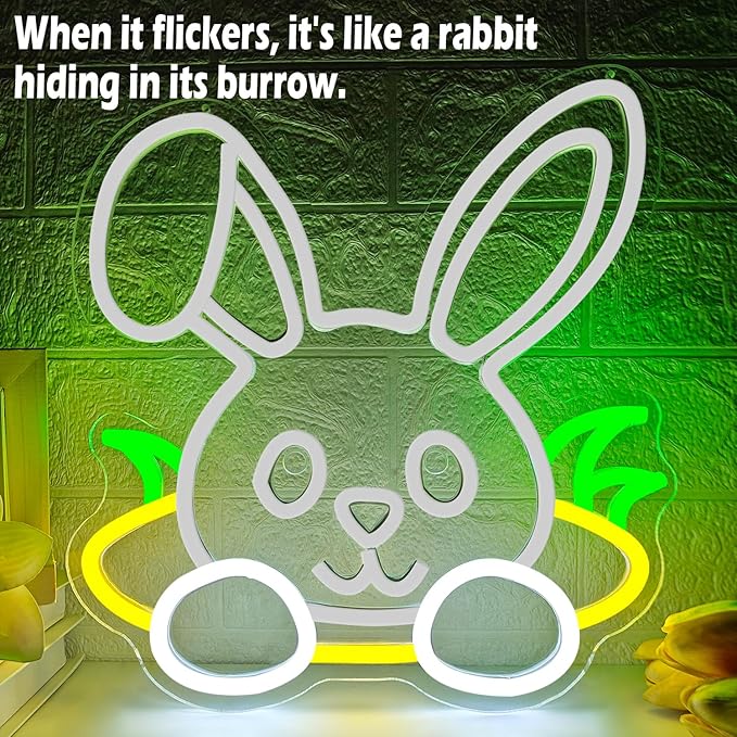 Easter Neon Sign Rabbit Hole LED Sign for Home Office Shop Dimmable Bunny Window Light Decorations Happy Easter Decor Light Up Bunny Sign for Bedroom Wall Hole Light Sign for Kids Room