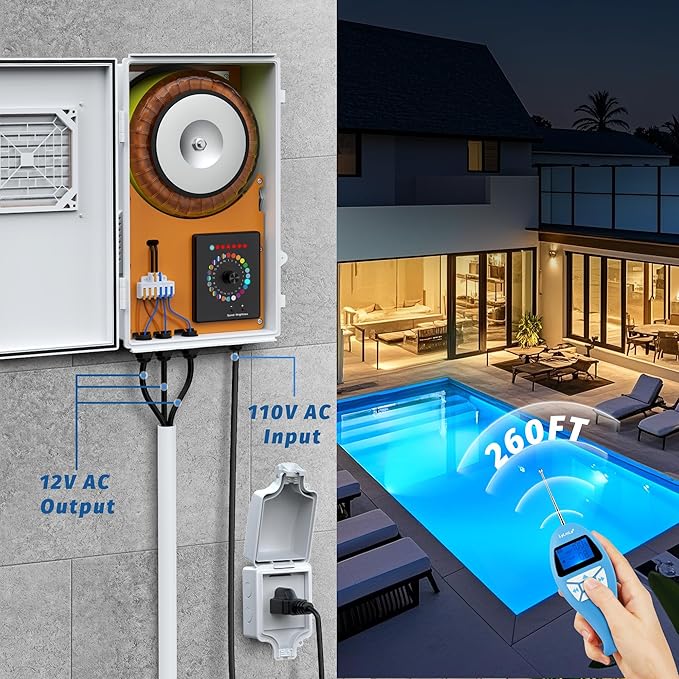 LyLmLe Pool Light for Inground Pools, 35W 12V RGBW LED Multicolor Inground Pool Light 12 Color Lights Show & 12 Fixed Color, Underwater Lights with Transformer & Controller for 10" Niche,100ft Cord
