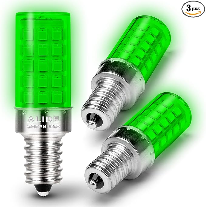 ALIDE E12 LED Candle Green Light Bulb,4W, 40Watt Equivalent E12 Small Base C7 T6 Green LED Bulb for Christmas Holiday Festival Party Decoration Porch Home Lighting Chandelier Candelabra,3Pack