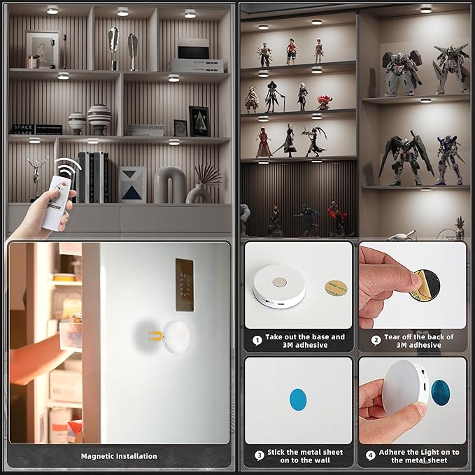 Puck Lights with Remote Control, Under Cabinet Lighting with Magnetic and Cordless, 1200mAh Rechargeable Closet Lights Stick On Lights for Under Cabinet,Hallway, Stairway,Closet (Cool White,9pcs)