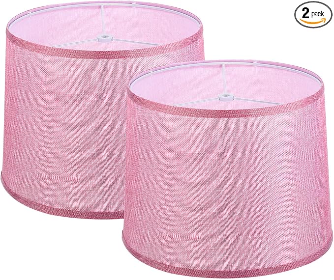 PATIKIL Lamp shades for Table Lamps Set of 2, 11.4" Top x 12.6" Bottom x 9.8" High Drum Lamp shades for Floor Lamps Medium Linen Lampshade Easy Assembly for Lamp Replacement, Pink