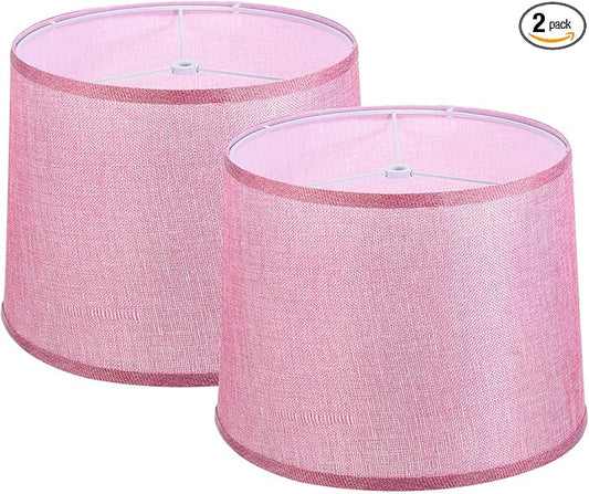PATIKIL Lamp shades for Table Lamps Set of 2, 11.4" Top x 12.6" Bottom x 9.8" High Drum Lamp shades for Floor Lamps Medium Linen Lampshade Easy Assembly for Lamp Replacement, Pink