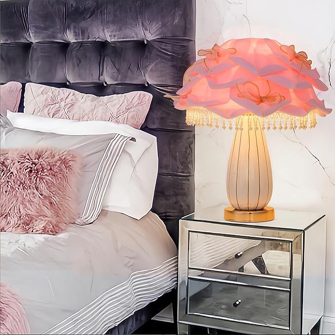 Pink Girls Table Lamp Romantic Bouquet Bedside Lamp Cute Nightstand Light Nordic Table Lamp for Bedroom Living Room Entry Office Study Room Kid Room Valentines Dating Wedding Decor