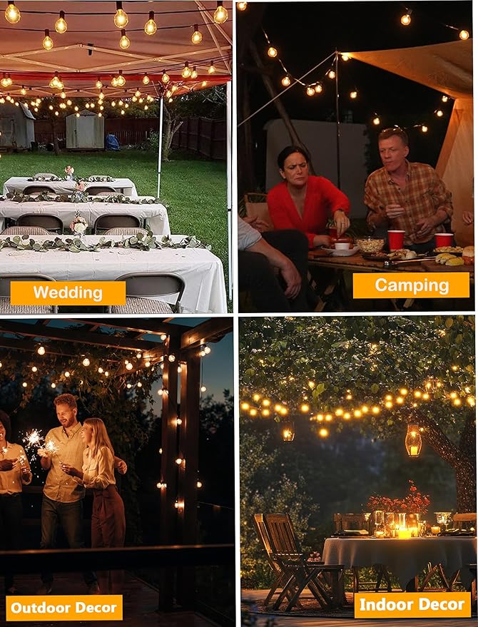 50 Feet Patio String Lights with 53 Edison Globe Bulbs, UL Listed for Indoor Outdoor Use, E12 Socket Base, Connectable Lights for Porch Deck Gazebos Balcony Wedding Gathering Parties Decor, Black