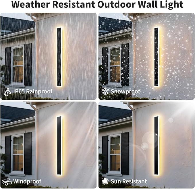 2 Pack 23.6 inch Modern LED Outdoor Wall Light, 3000K-6000K 10%-100% Dimmable Lights for Outside, IP65 Waterproof Wall Sconce Light with Remote Control for Porch, Hallway, Garage, Patio, Stairway,Yard