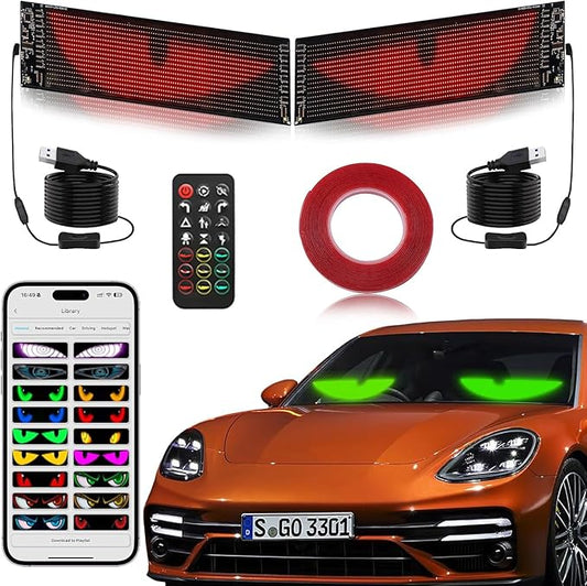 Devil Eyes for Car Windshield 14.7" x 3.6"- Dynamic RGB Car Accent Lights, Wireless App Control & DIY Text- Easy Peel-and-Stick Installation Warning Lights Universal Fit for Cars, Trucks