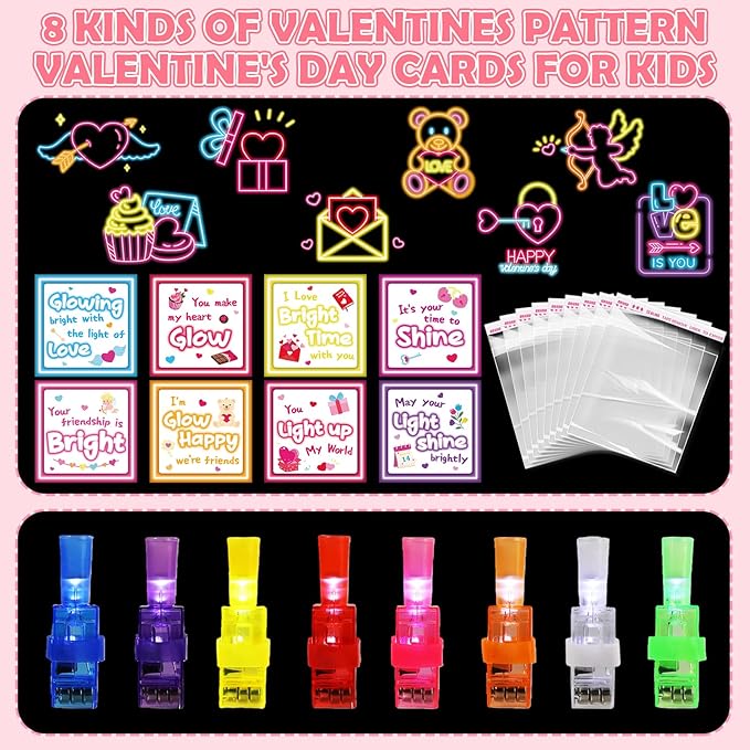 36 Pack Valentines Day Gifts for Kids Classroom LED Finger Lights, Valentines Exchange Cards Gifts Prizes Party Favors for Boys Girls