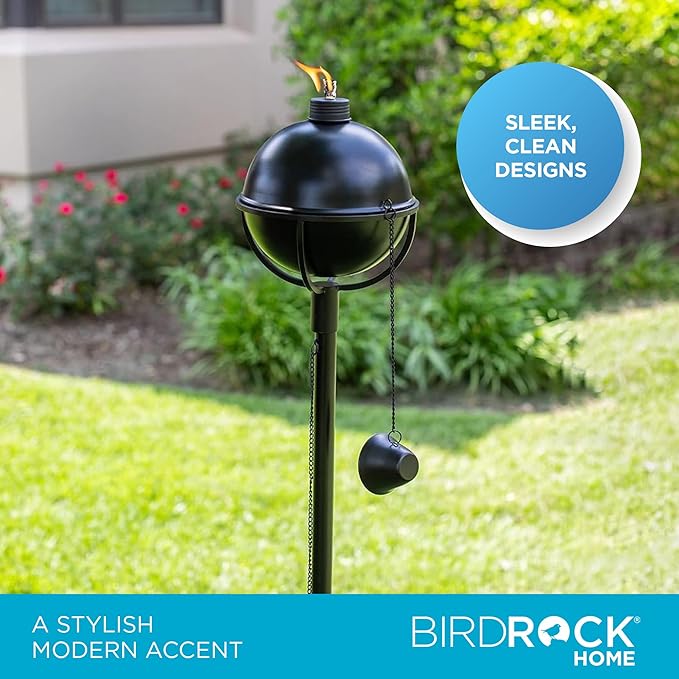 BIRDROCK HOME Bora Bora Torches - Easy to Refill Citronella - Flame Light Torch - Backyard Outside Patio Lighting - Metal Lamp - Decorative Urban Lantern (2)
