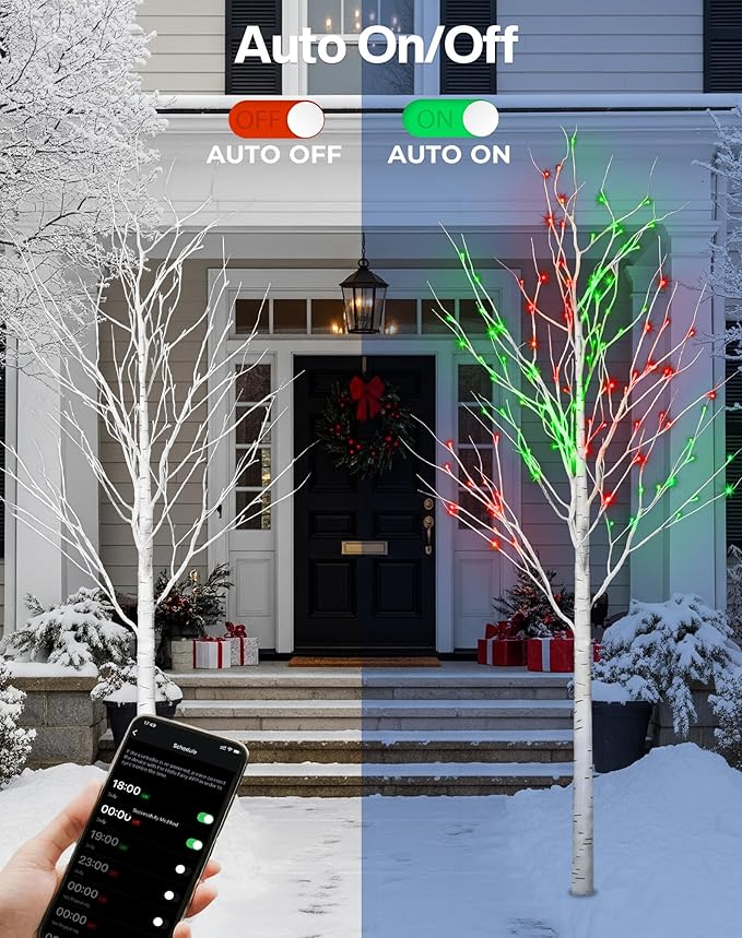 6FT Smart LED Birch Tree - Color Changing Lighted Tree with Bluetooth App Control, 16 Million Colors, Music Sync, Timer, Indoor/Outdoor Easter Decor for Home, Party, Christmas