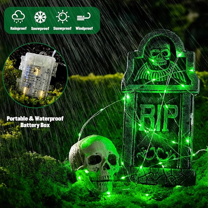 JMEXSUSS 2 Pack Green Fairy Lights Battery Operated, Total 400 LED 132ft Twinkle String Lights with Remote, 8 Modes Halloween Lights for Tree Fireplace Bedroom Indoor Outdoor Xmas Halloween Decor