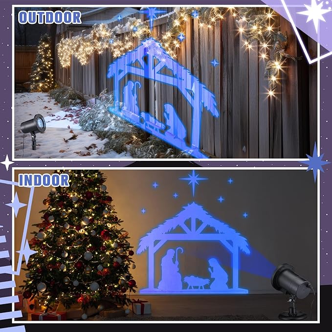 Christmas Nativity Scene Outdoor Projector Christian Themed Holy Night Scene Vivid Holiday Projector Decorations for Garage Yard Garden Porch Door Wall Decor Party Gifts