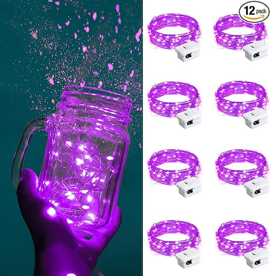 ZGWJ LED Fairy Lights Battery Operated, 8 Pack Purple Twinkle String Lights 20 LED 7ft 3 Lighting Modes Waterproof for Bedroom Decor, Halloween, Christmas, Party Indoor and Outdoor Decoration