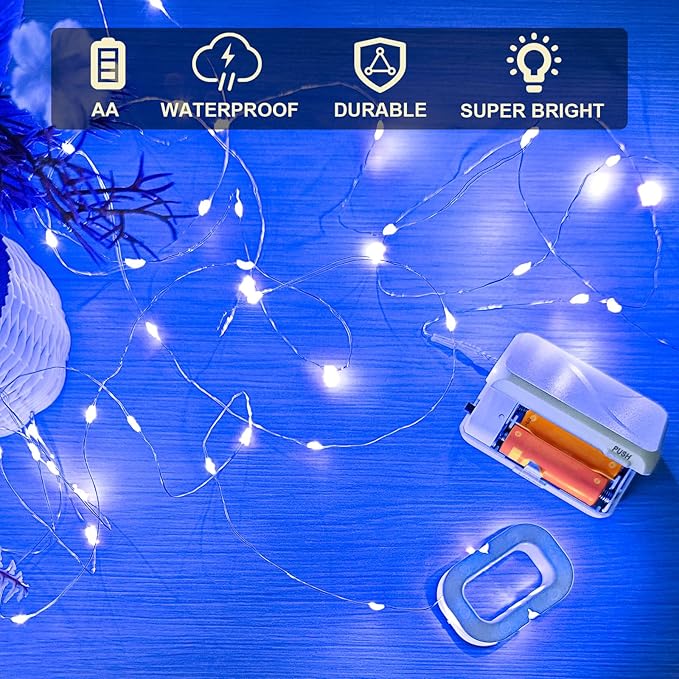 Aogist 4-Pack 16FT Fairy Lights with Spool,Ultra-Bright 50 LEDs Battery Operated Copper Wire String Light for Bedroom Christmas Wedding Centerpiece Parties Decoration,Blue