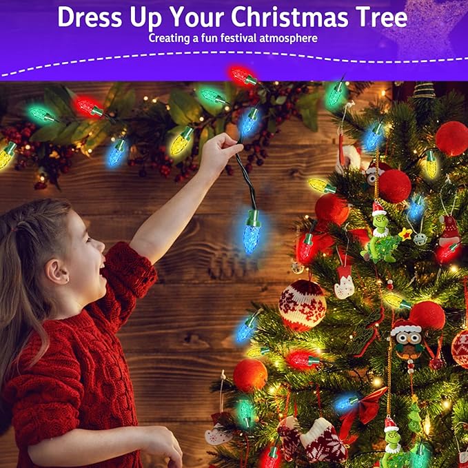 ITICdecor Solar String Christmas Lights C7 31ft 50 LED Colourful Strawberry Hanging Lights Outdoor Waterproof Green Wire Fairy Light Decoration for Garden Patio Yard Camping Party Gifts for Dad Mom