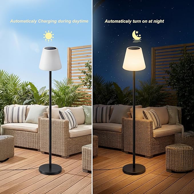 Solar Outdoor Floor Lamp with Light Sensor,Solar+USB Charging Outdoor Lamps for Patio Waterproof Rechargeable Floor Lamp Cordless Dimmable Warm White RGB LED Patio Lamp for Yard Garden Lawn.