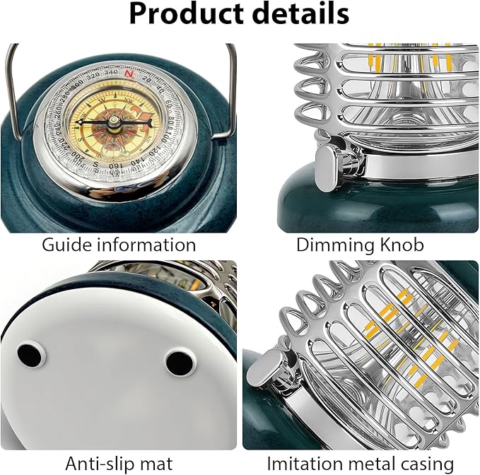 LED Camping Lanterns, Vintage Rechargeable Lights with Type C & Stepless Dimming, Portable Retro Metal Lantern for Emergency, Power Outages, Hurricane, Hiking, Indoor Outdoor LED