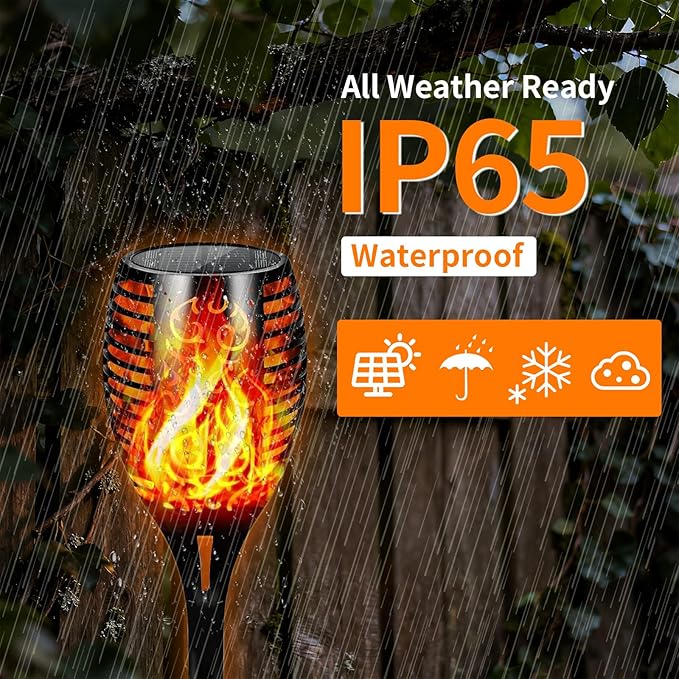 Solar Lights Outdoor Upgraded 6 Pack, 22" Tall & Super Larger Size, Waterproof Tiki Torches for Outside, 2200mAh Solar Solar Torch Light with Flickering Flame for Path Yard Garden