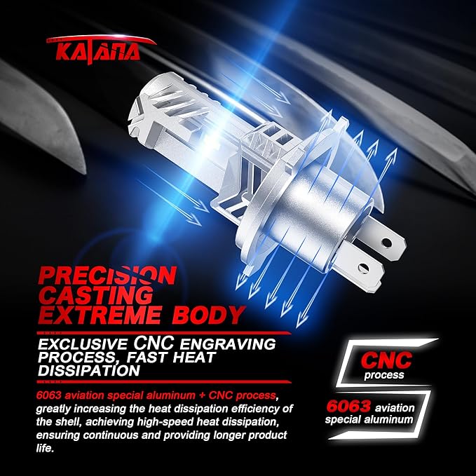 Katana H4 Light Bulbs | 9003 Fog Light Bulbs Fanless Wireless Super Bright 6500K Xenon White Fog Light, Pack of 2