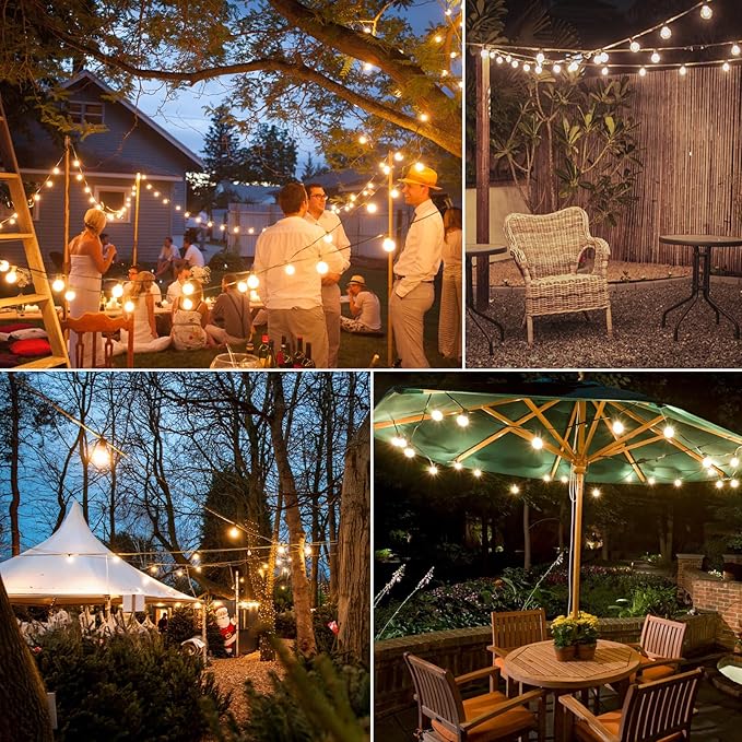 200FT LED Outdoor String Lights with 3 Color Lights, Dimmable String Lights for Outside with Remote, G40 Globe Waterproof Patio Lights with 100 Shatterproof Bulbs for Party Backyard BBQ House Camping