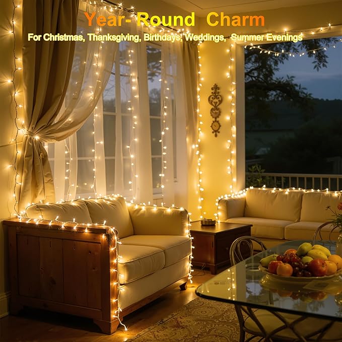 240FT 750LED Christmas Lights,12 Modes Warm White Outdoor String Lights with Timer & Dimmable, Waterproof Green Wire Christmas String Lights for Indoor Tree Xmas Patio Fence Wedding Party Decor