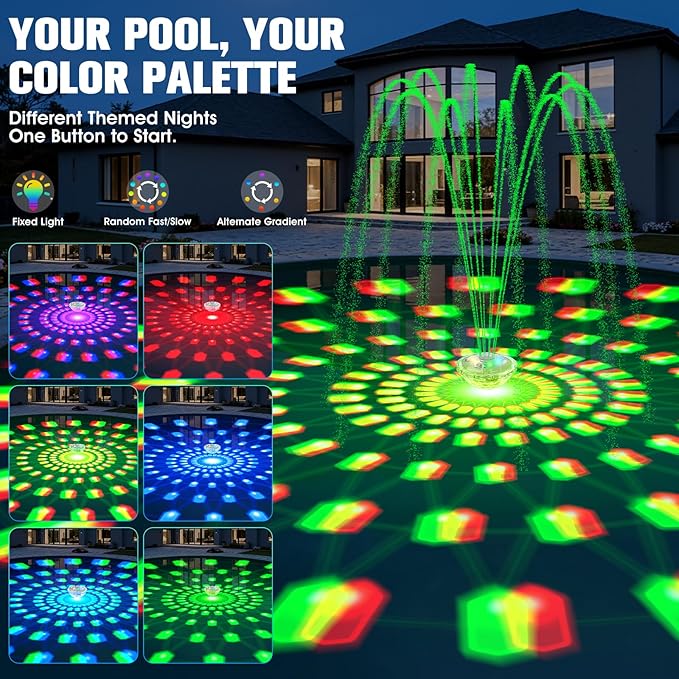 2026 Upgraded Pool Fountain, Rechargeable Pool Water Fountain with Light,Floating LED Pool Fountain,4FT Spray Swimming Pools Fountains Pump for Above Ground & Inground Pools Fountains-White