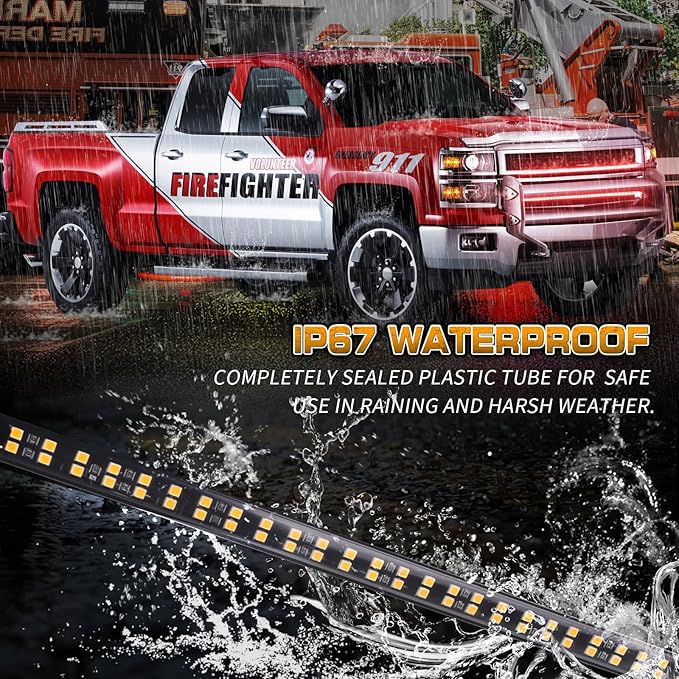XRIDONSEN 2PCS 24 inch Truck Red Emergency Grill Lights Strip 288 LED Grille Strobe Lights Flashing Warning Safety w/Waterproof Tube First Responder Lights for Firefighter Police Vehicles Fire Trucks