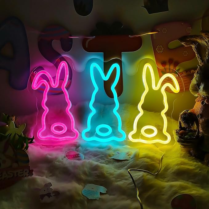 Bunny Easter Neon Sign for Easter Decorations LED Rabbit Neon Light for Easter Decor Led lights wall bunny Room Decor Wall Decor Holiday Gift